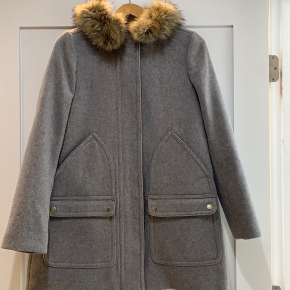 J. Crew Wool Coat with Faux Fur Detail on Hood